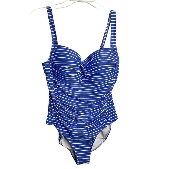 Nip Tuck Nautical Rope Navy Striped One-piece Swimsuit Women's US 10 Underwire - Picture 1 of 8